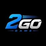 2GO Game logo with modern blue and white typography, featuring motion streaks and a futuristic gaming design on a black background